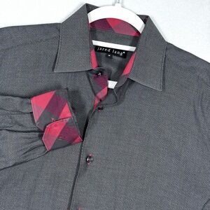 Jared Lang Shirt Mens Medium Button Up Geometric Print Buffalo Check Flip Cuff